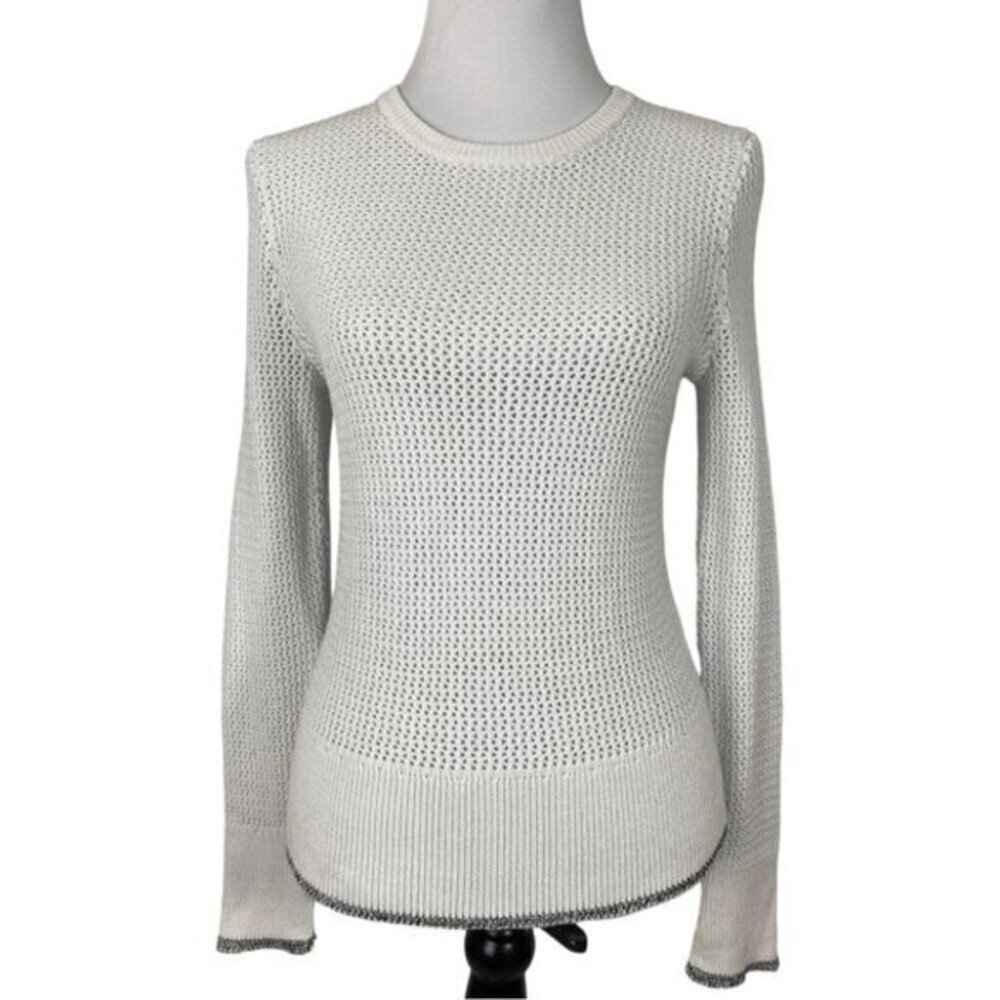 Rag & Bone Jean Womens White Open Knit Mixed Stitch Pullover Sweater Size S